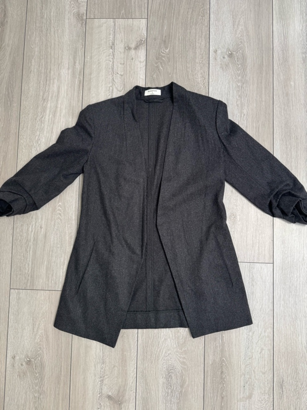 Babaton Dark Charcoal Open-Front Longline Blazer